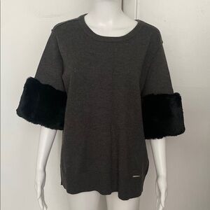 Michael Kors Charcoal Top with Black Fur Accents